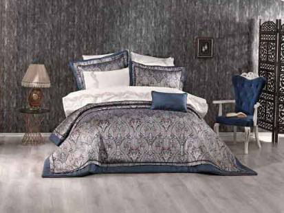 Vinaldi Violet Çift Kişilik Elyaflı Yatak Örtüsü Takımı İndigo Mavi Kiremit