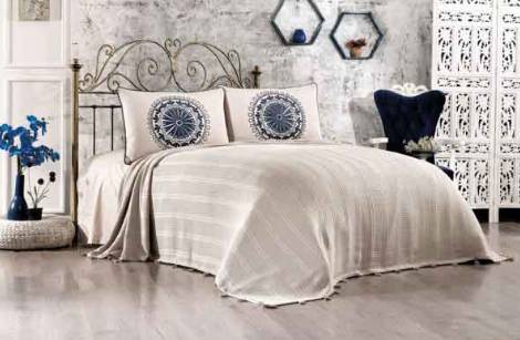 Vinaldi Cemre Tek Kişilik Püsküllü Pike Takımı İndigo Mavi